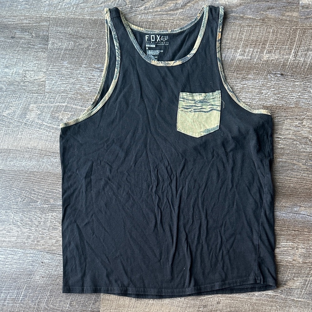 Fox Black Tank Top with Camouflage Accents